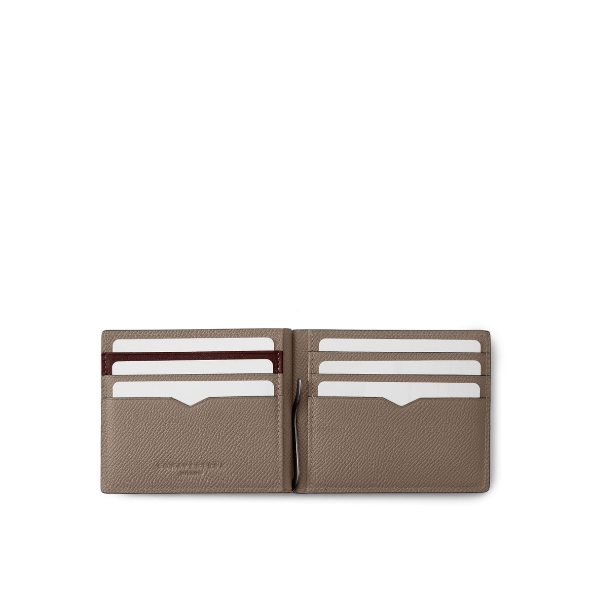 Bi-color Bi-fold Bill Clip with Coin Pocket Nobile Leather (Etoupe × Bordeaux)