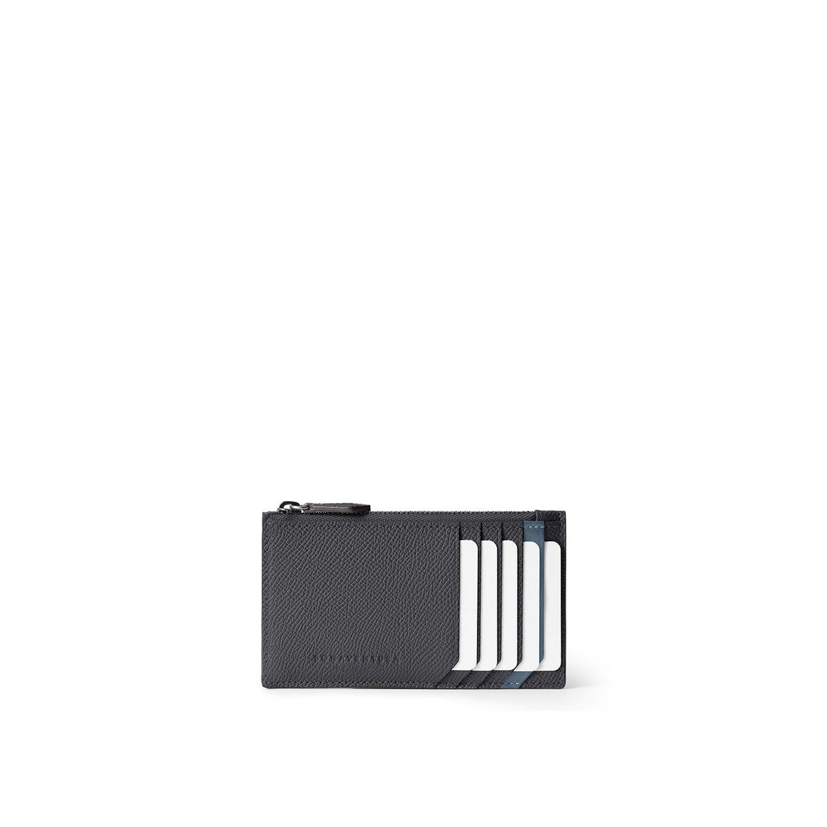 Bi-color Mini Zip Wallet Nobile Leather (Charcoal Gray × Jeans Blue)