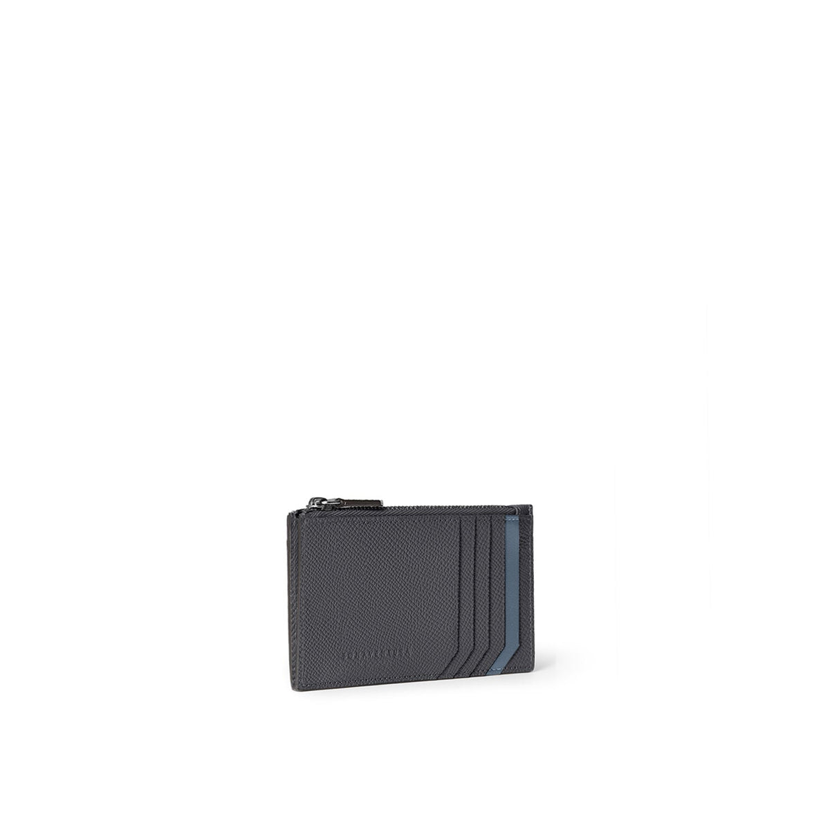 Bi-color Mini Zip Wallet Nobile Leather (Charcoal Gray × Jeans Blue)