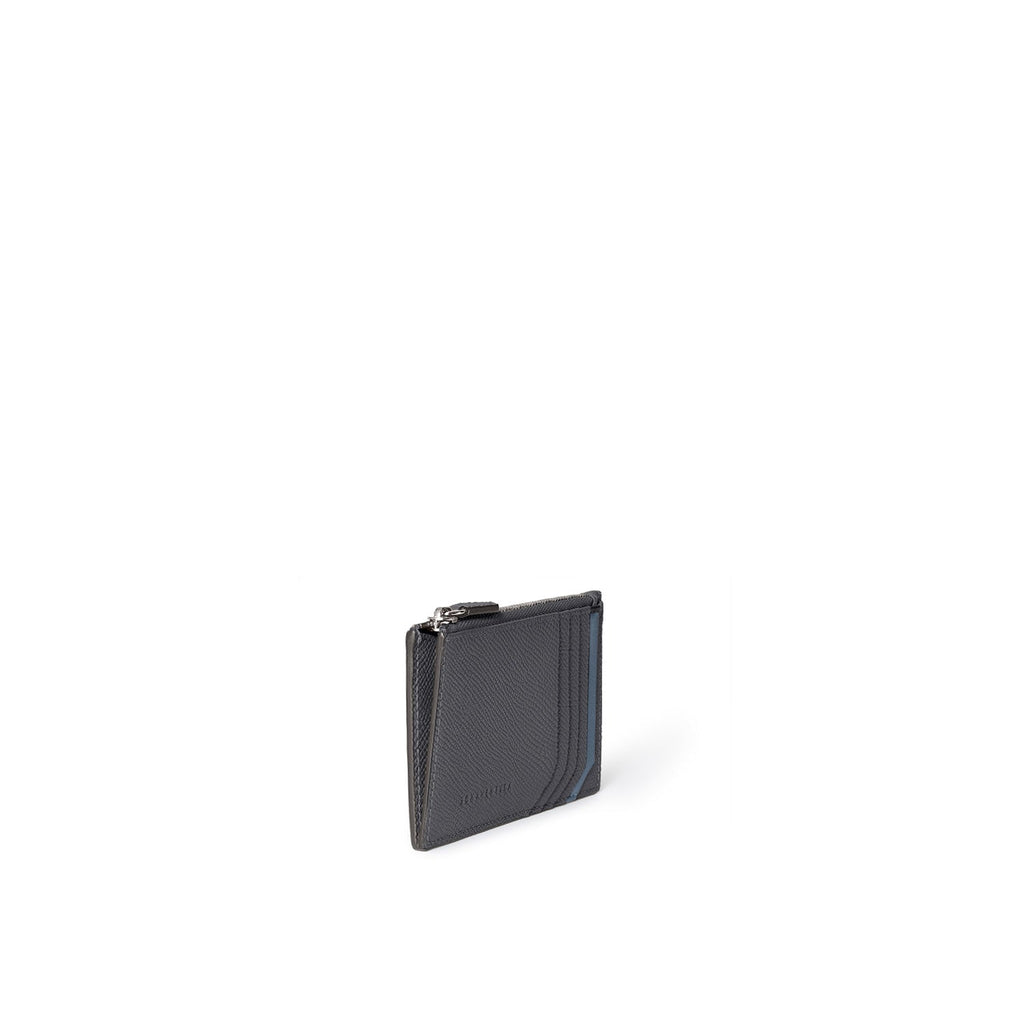 Bi-color Mini Zip Wallet Nobile Leather (Charcoal Gray × Jeans Blue)