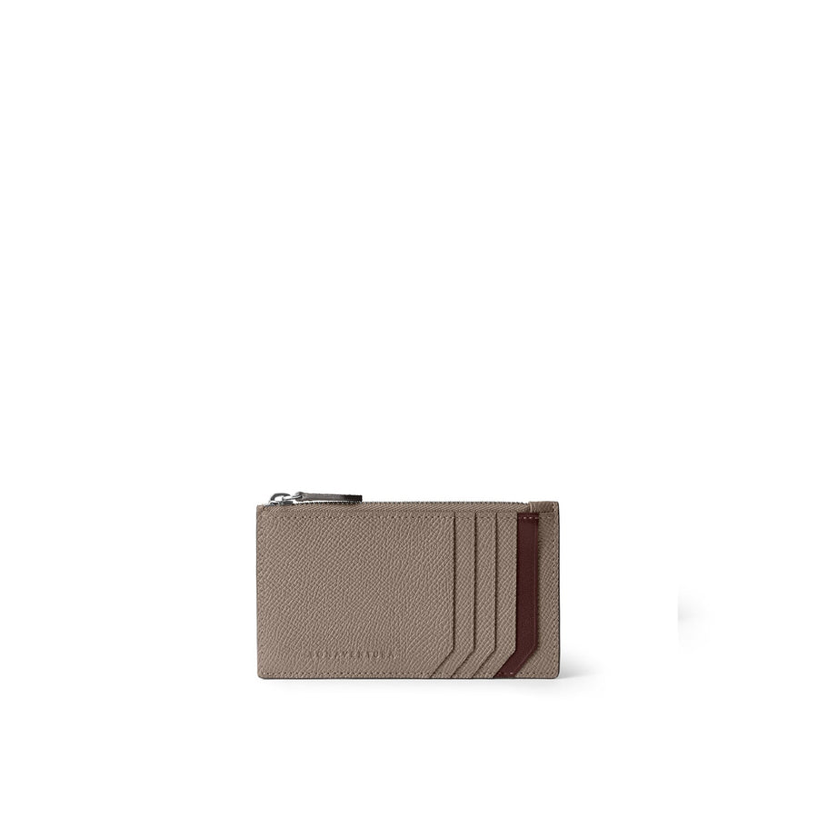 Bi-color Mini Zip Wallet Nobile Leather (Etoupe × Bordeaux)