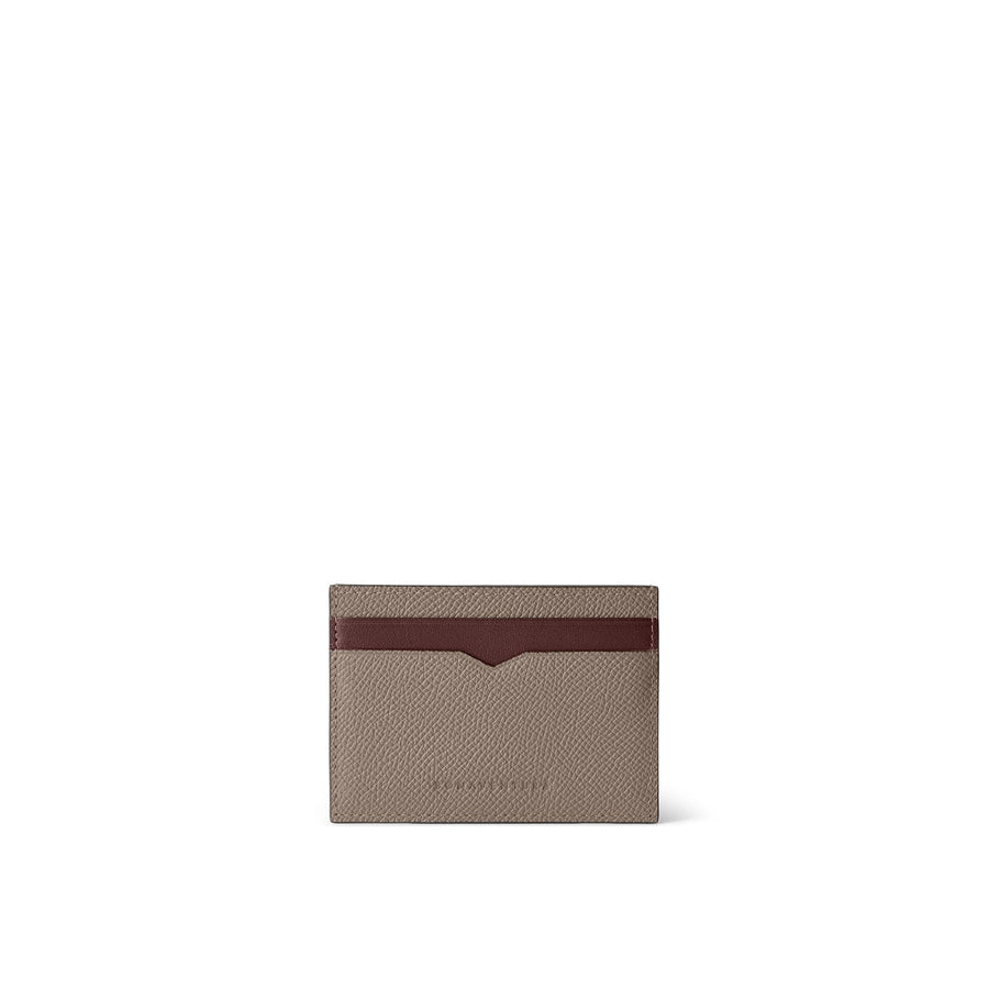 Bi-color Slim Card Case Nobile Leather (Etoupe × Bordeaux)