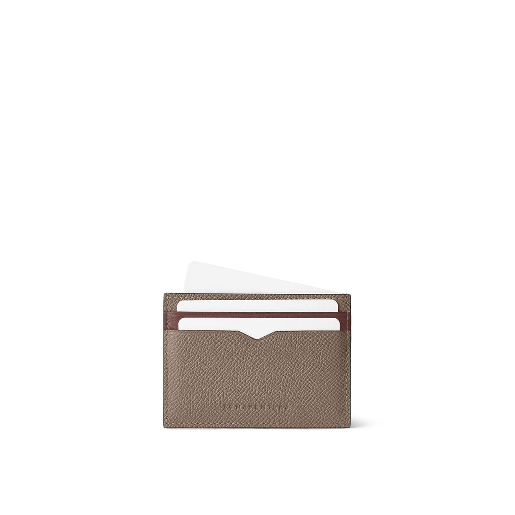Bi-color Slim Card Case Nobile Leather (Etoupe × Bordeaux)