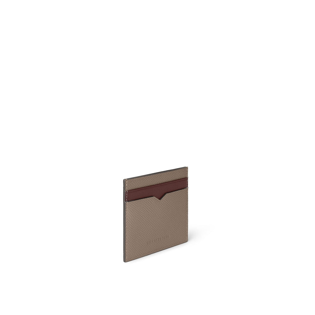 Bi-color Slim Card Case Nobile Leather (Etoupe × Bordeaux)