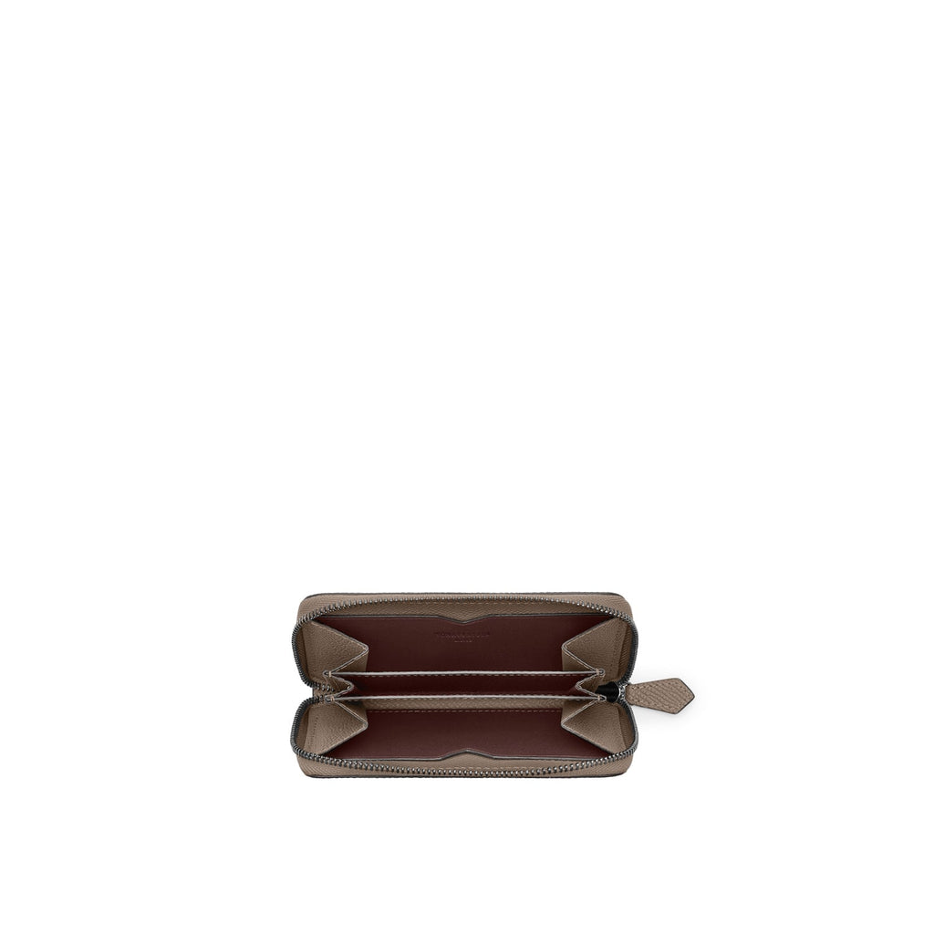 Bi-color Compact Wallet Nobile Leather (Etoupe × Bordeaux)