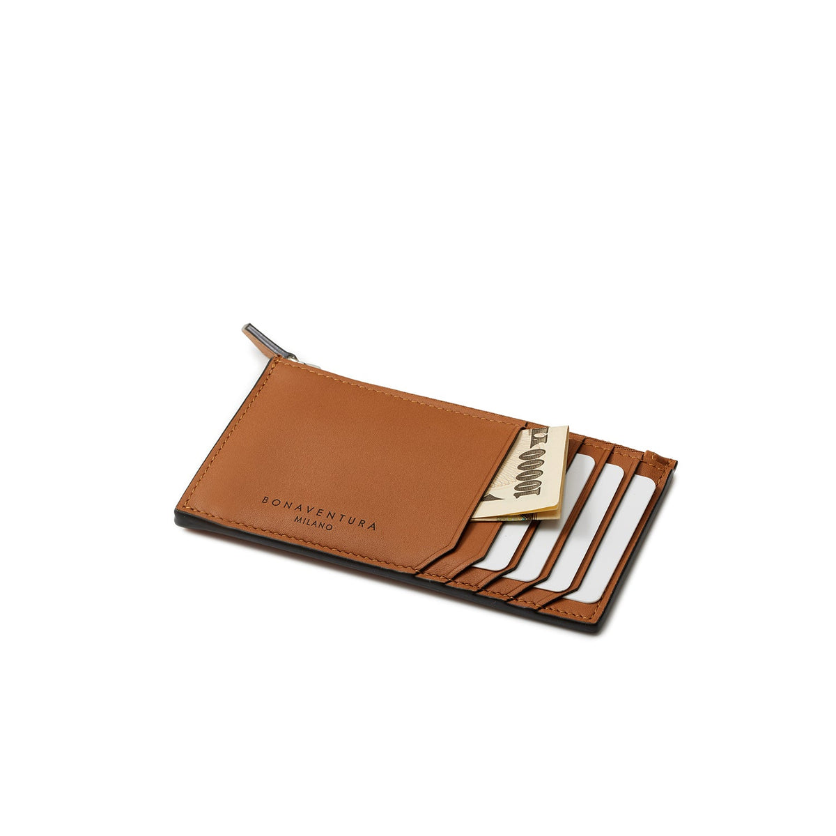 Mini Zip Wallet Smooth Leather (Camel)