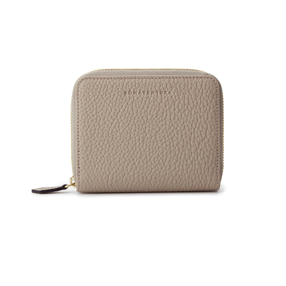 Small Round Zip Wallet Shrink Leather (Greige × Baby Pink)