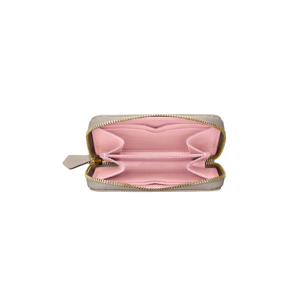 Small Round Zip Wallet Shrink Leather (Greige × Baby Pink)
