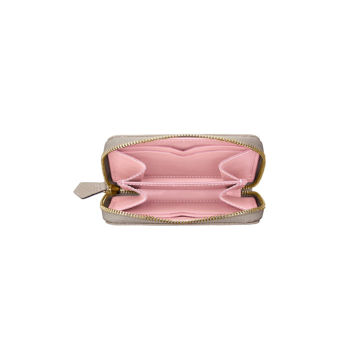 Small Round Zip Wallet Shrink Leather (Greige × Baby Pink)