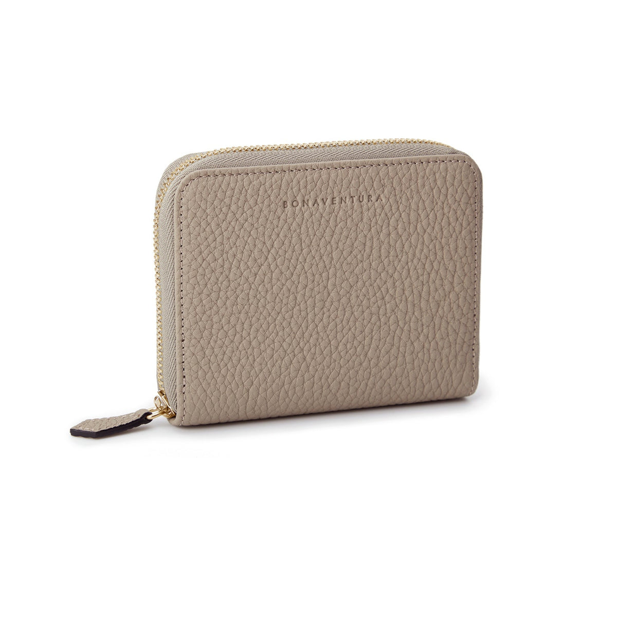 Small Round Zip Wallet Shrink Leather (Greige × Yellow)
