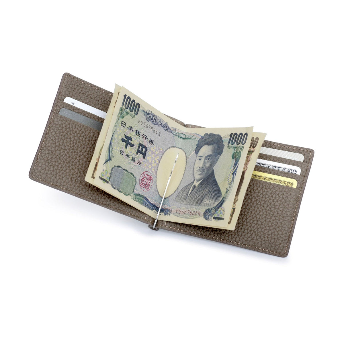 Bi-fold Wallet with Money Clip Shrink Leather (Etoupe)