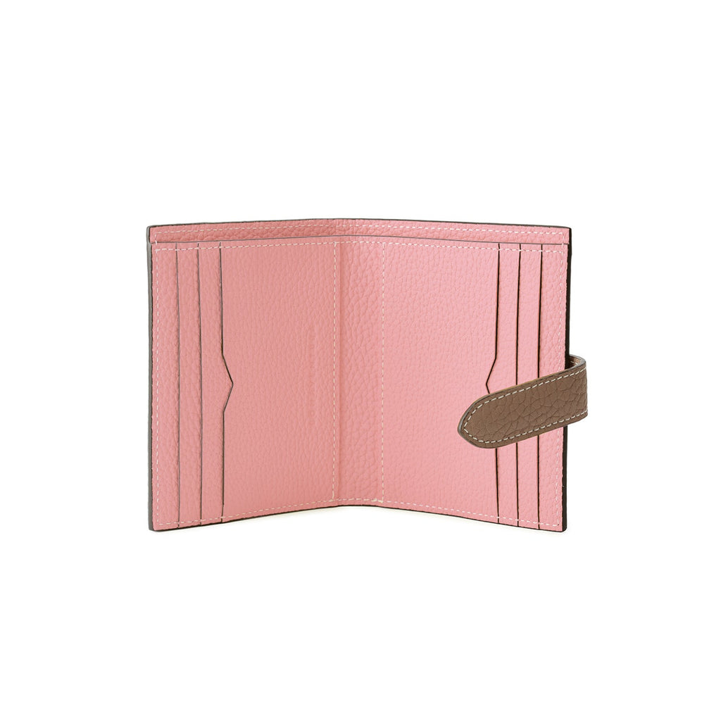 Belted Medium Wallet Shrink Leather (Greige × Coral Pink)