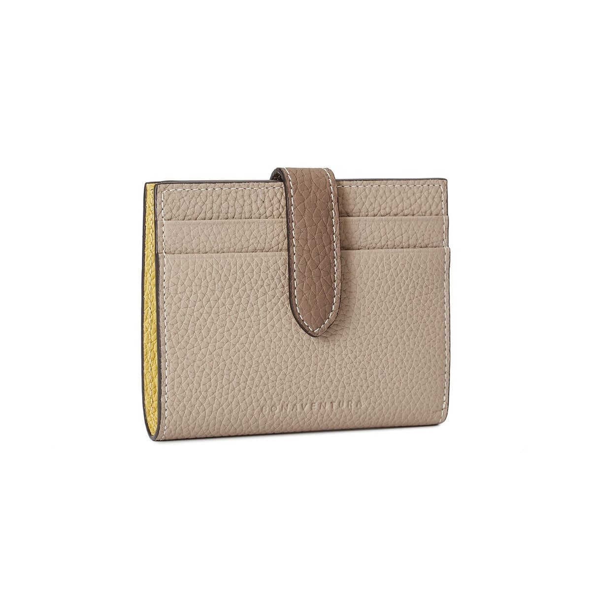 Belted Medium Wallet Shrink Leather (Greige × Yellow)