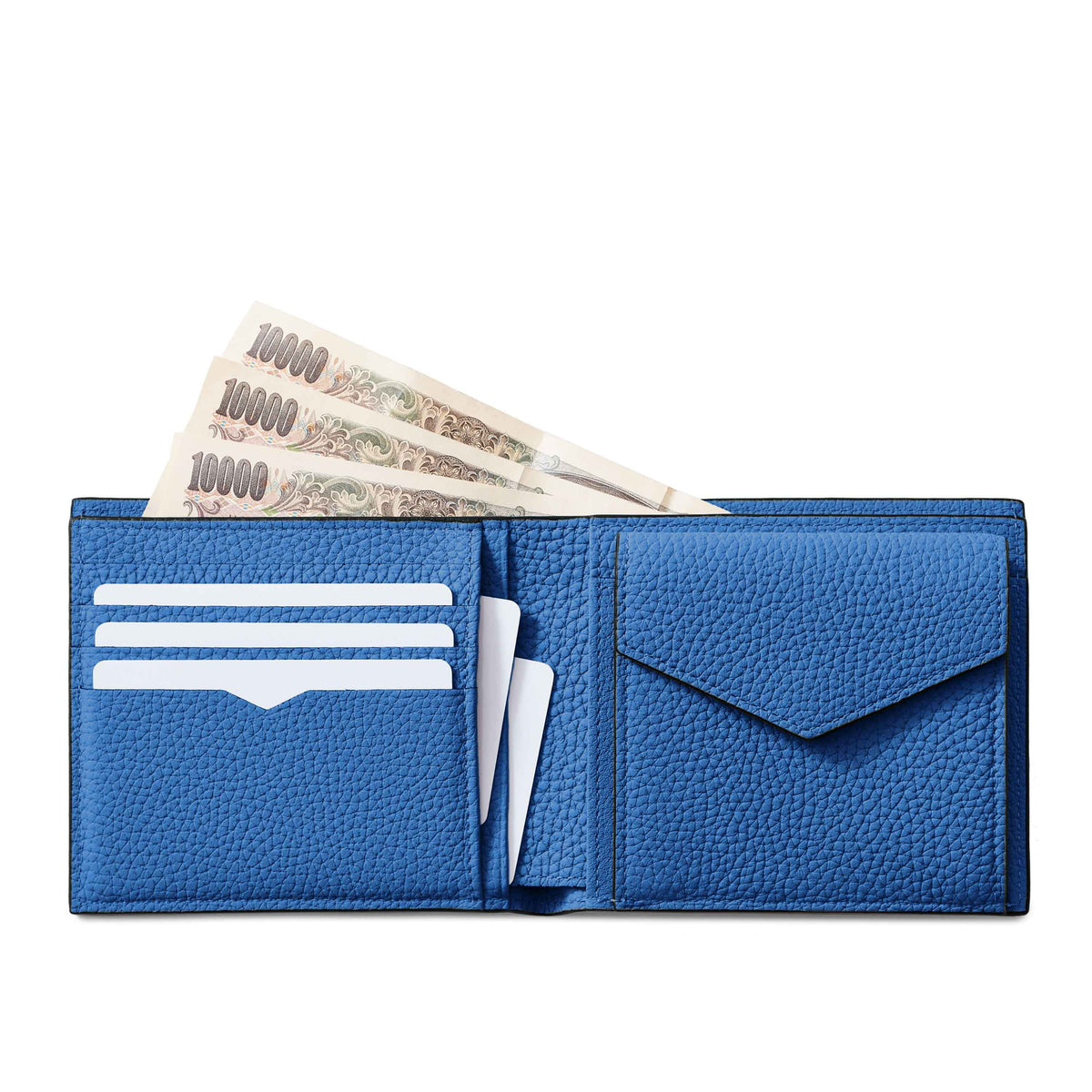 SAVOIA × BONAVENTURA Men's Bi-fold Wallet Shrink Leather (Black × Savoia Blue)