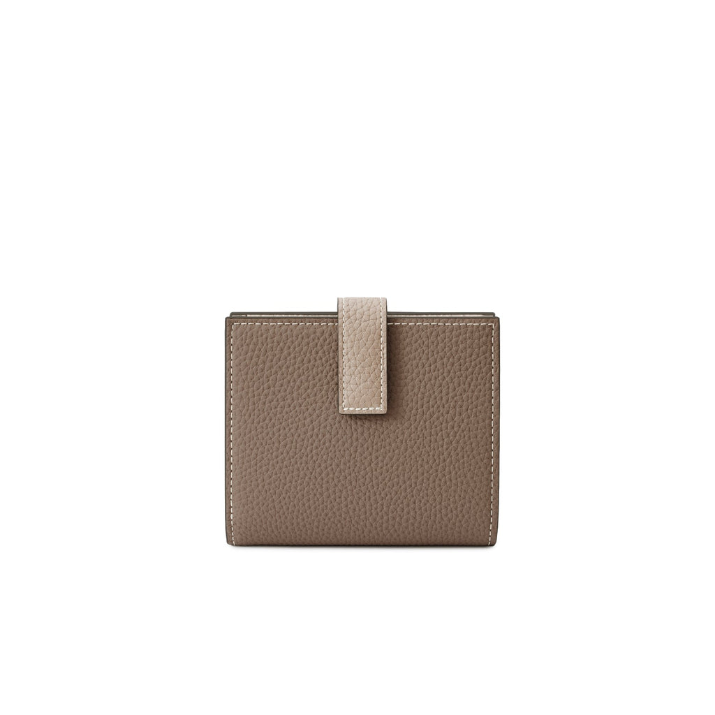 Belted Bi-fold Wallet Shrink Leather (Etoupe × Greige)