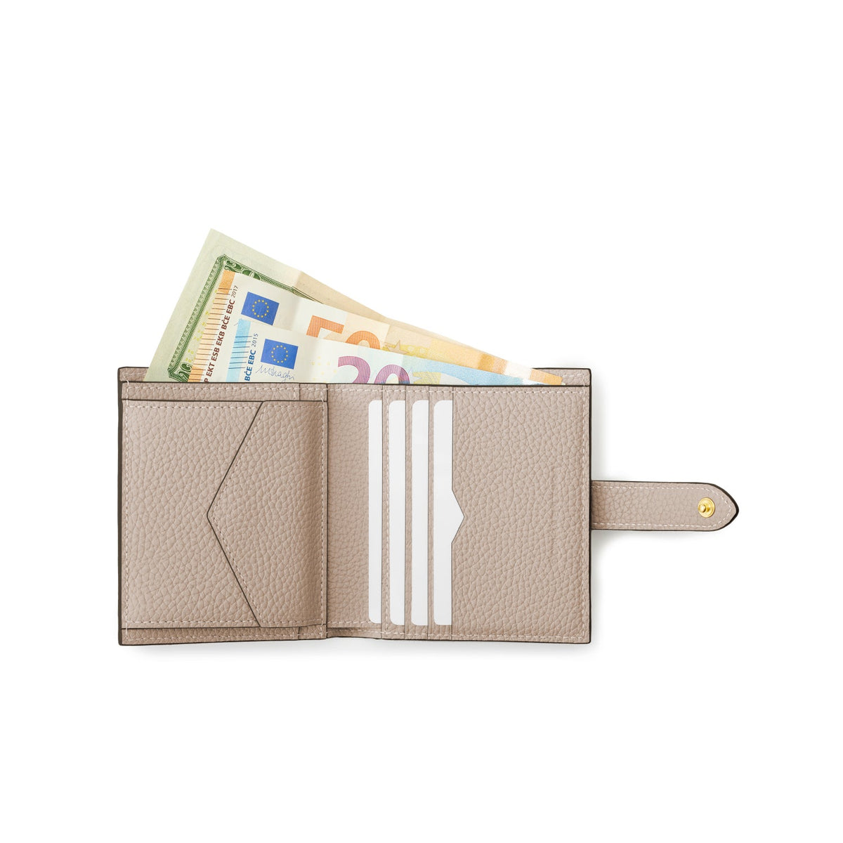 Belted Bi-fold Wallet Shrink Leather (Etoupe × Greige)