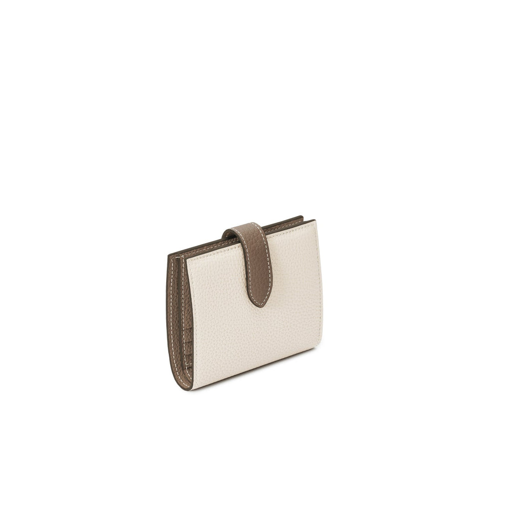 Belted Bi-fold Wallet Shrink Leather (Ivory × Etoupe)