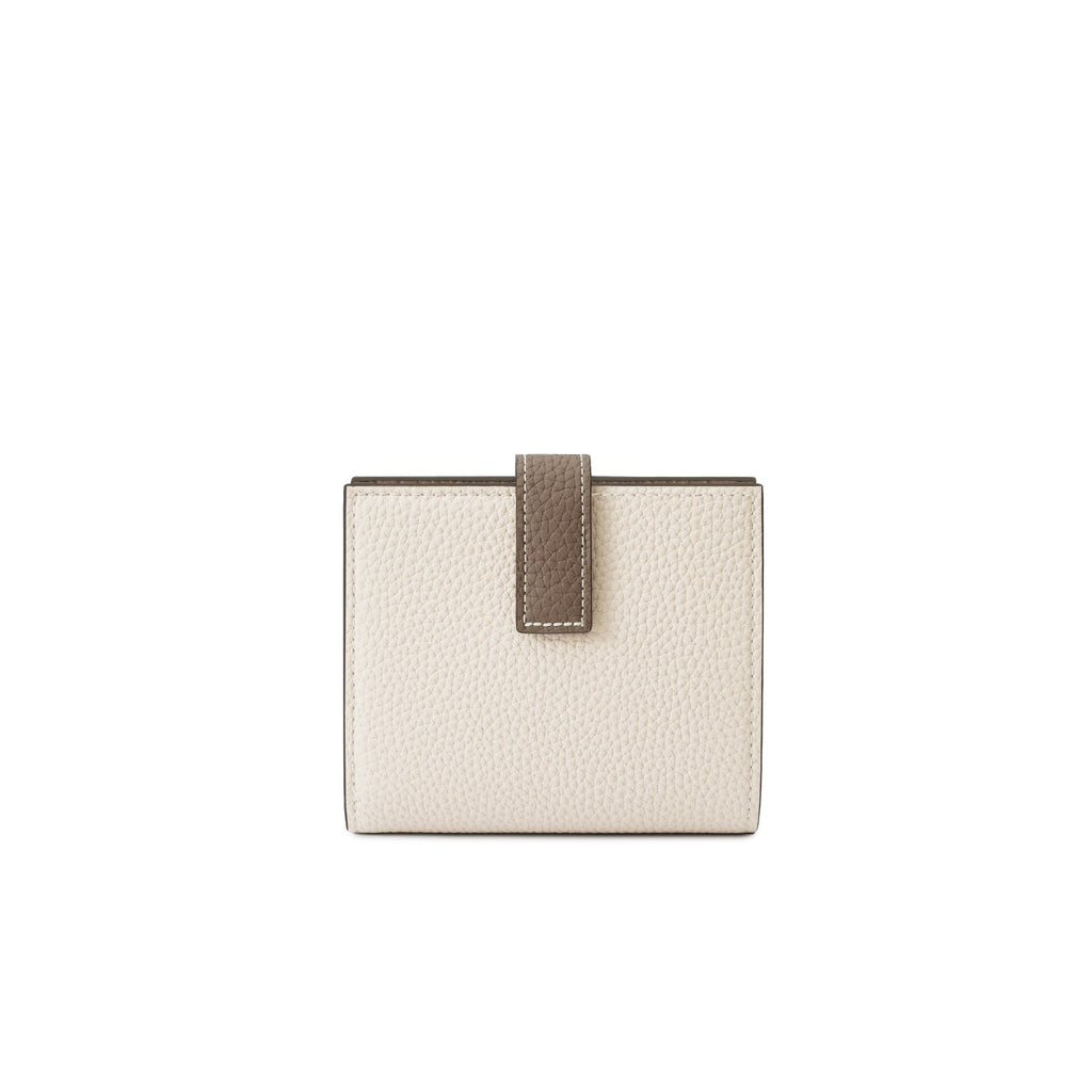 Belted Bi-fold Wallet Shrink Leather (Ivory × Etoupe)