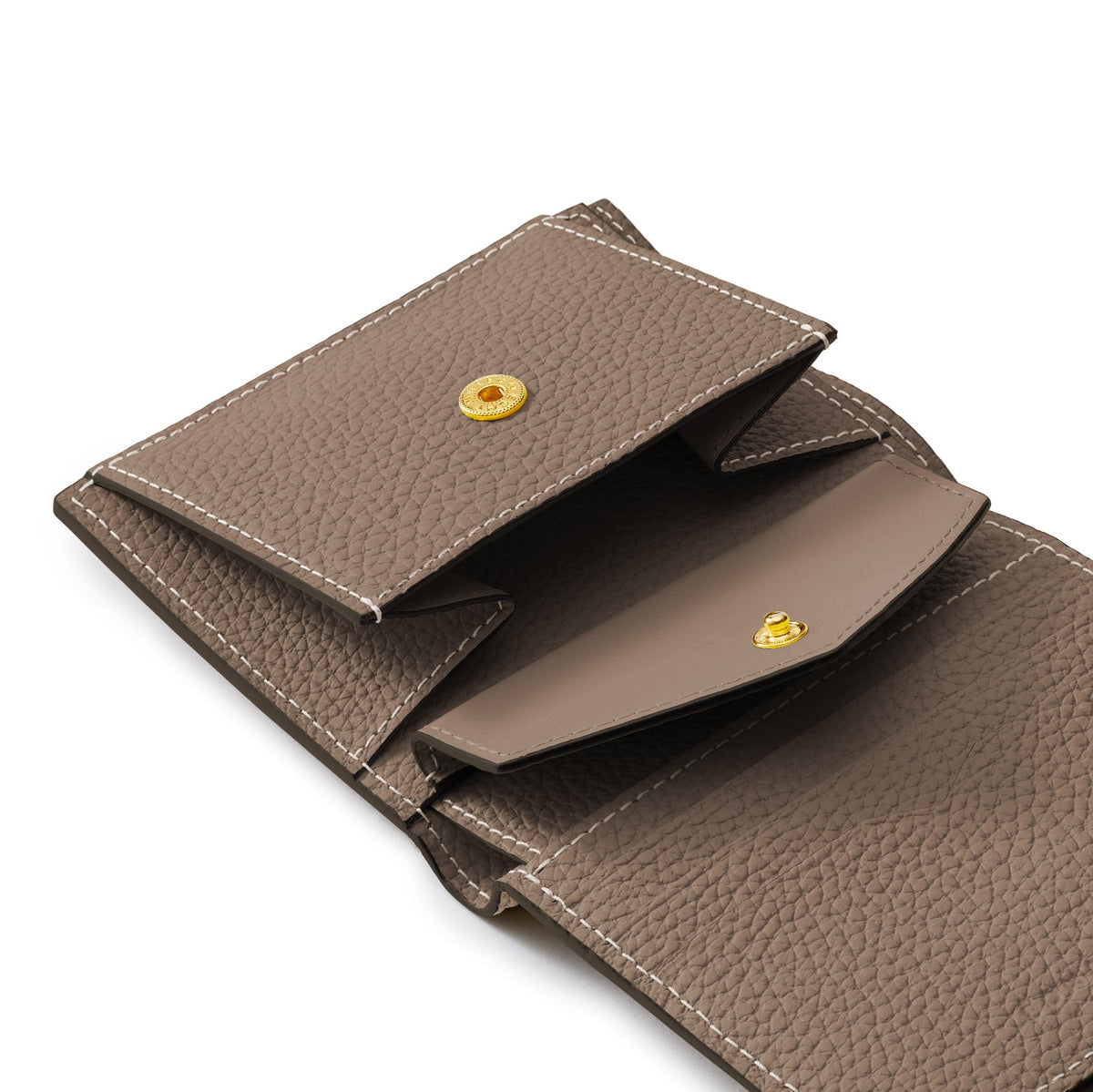 Belted Bi-fold Wallet Shrink Leather (Ivory × Etoupe)