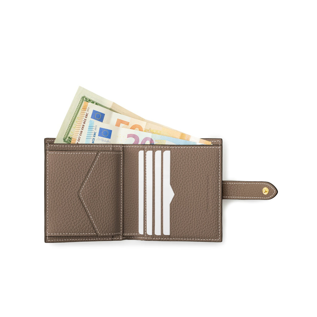 Belted Bi-fold Wallet Shrink Leather (Ivory × Etoupe)