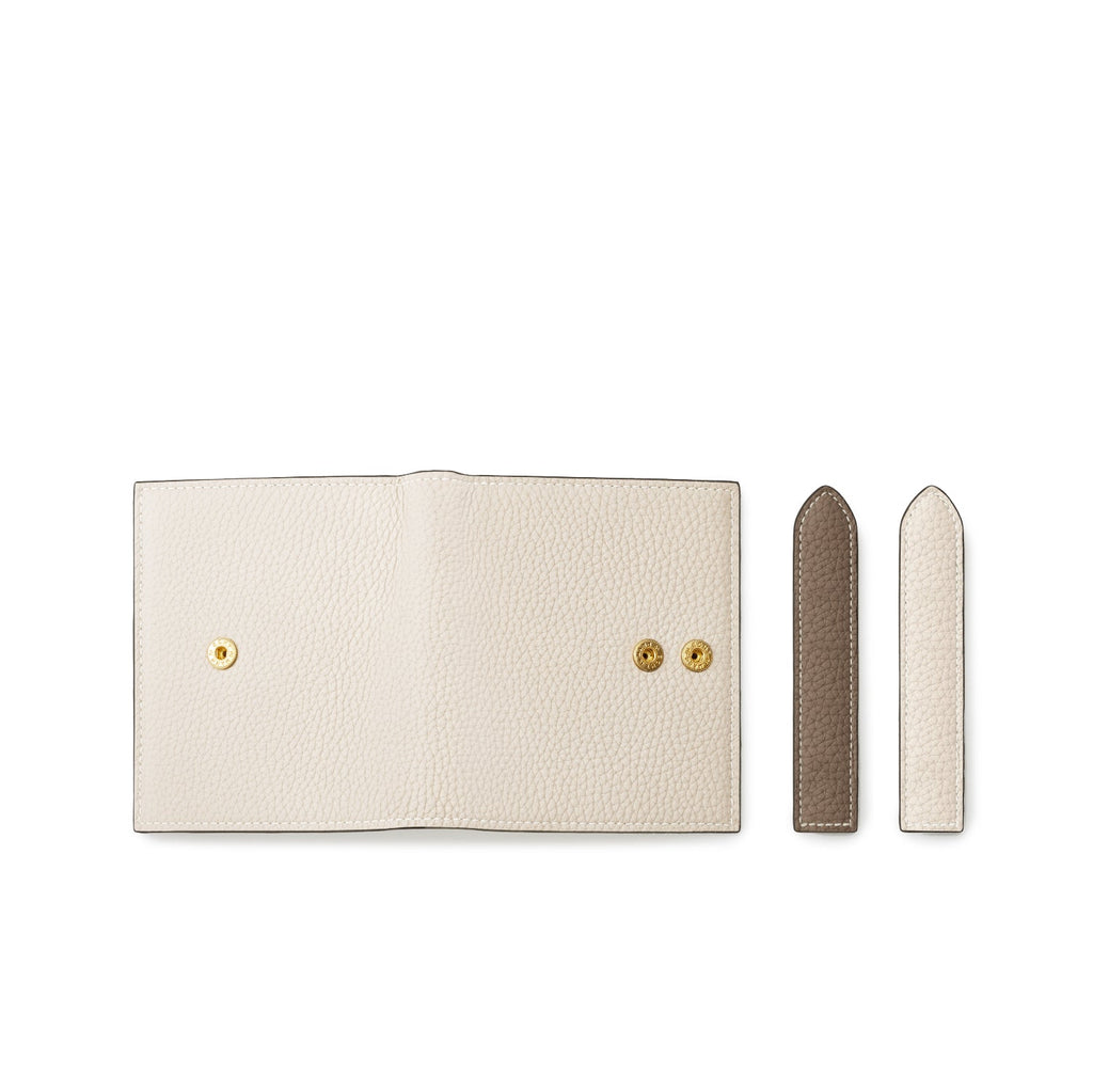 Belted Bi-fold Wallet Shrink Leather (Ivory × Etoupe)