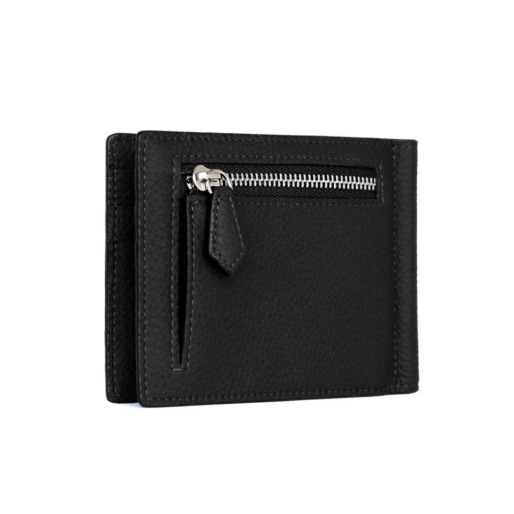 Bi-fold Bill Clip with Coin Pocket Shrink Leather (Black)