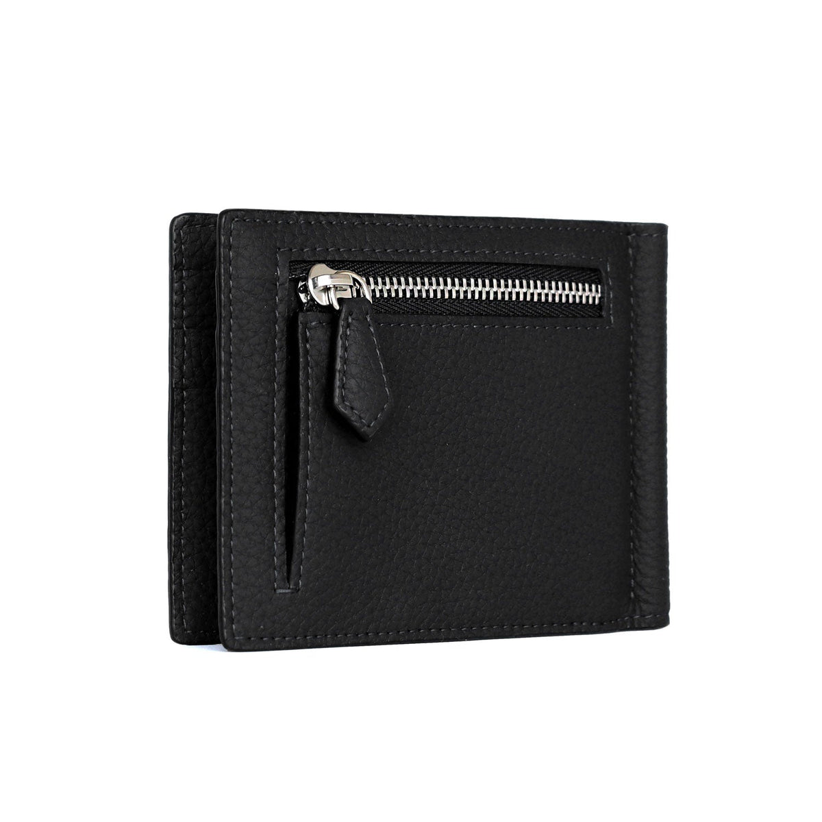 Bi-fold Bill Clip with Coin Pocket Shrink Leather (Black)