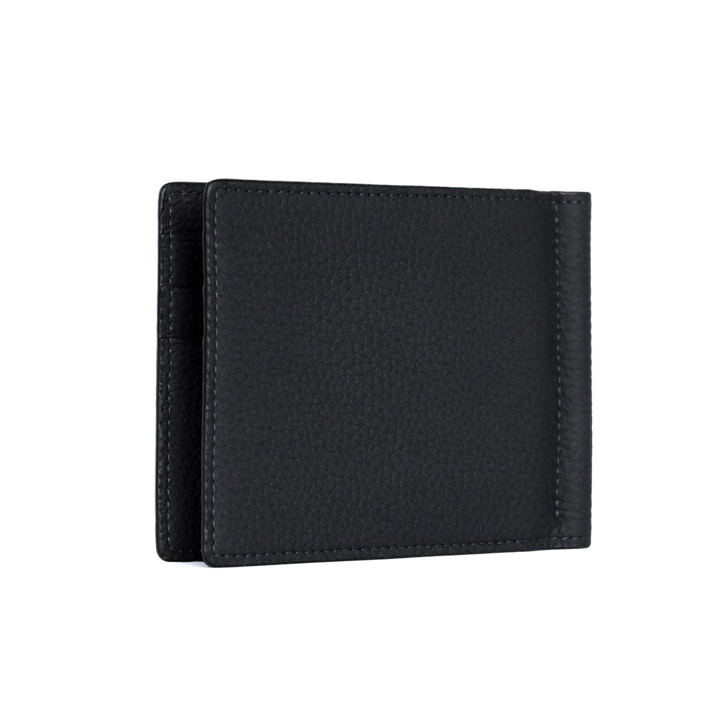 Bi-fold Bill Clip with Coin Pocket Shrink Leather (Black)