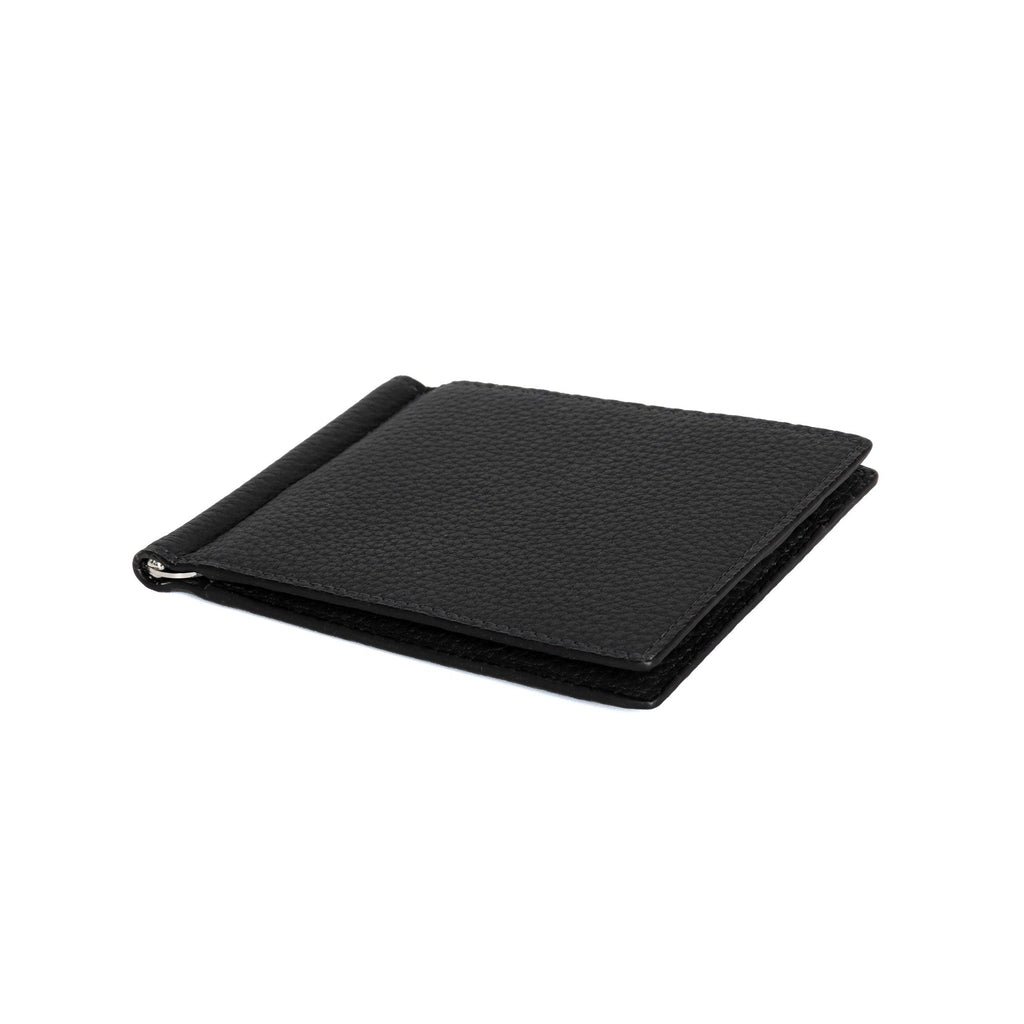 Bi-fold Bill Clip with Coin Pocket Shrink Leather (Black)