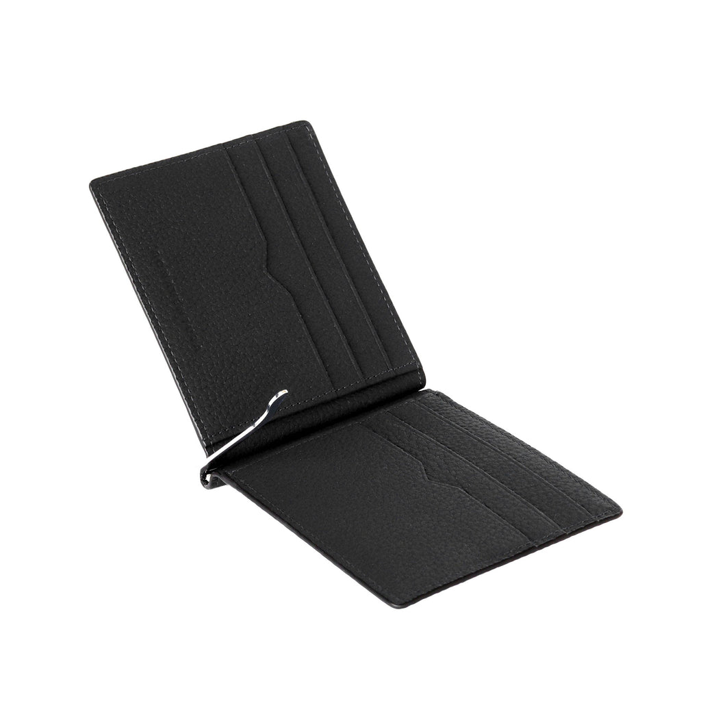 Bi-fold Bill Clip with Coin Pocket Shrink Leather (Black)