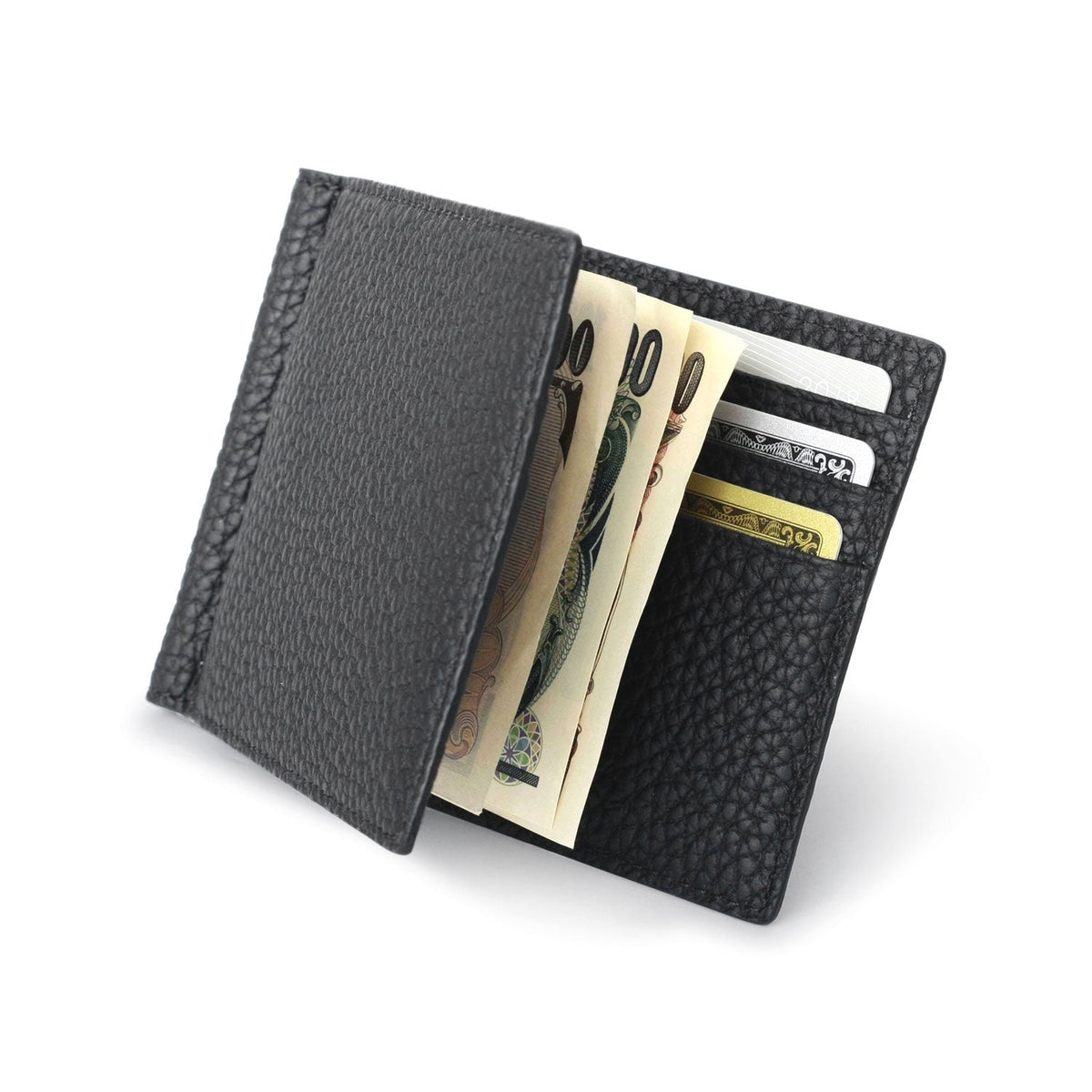 Bi-fold Bill Clip with Coin Pocket Shrink Leather (Black)