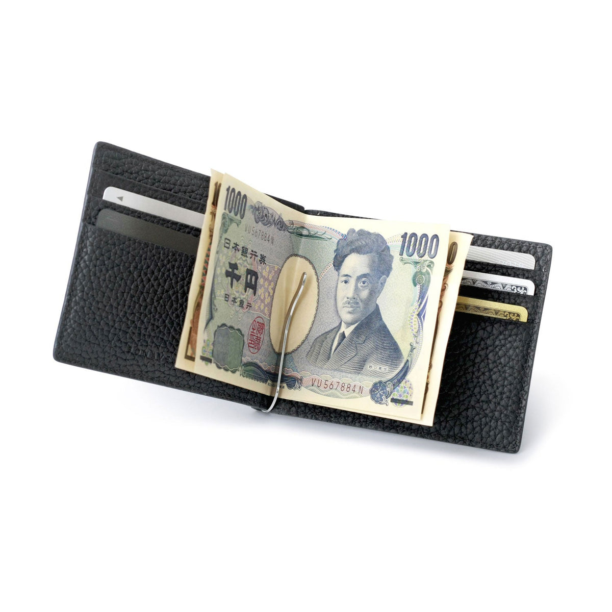 Bi-fold Bill Clip with Coin Pocket Shrink Leather (Black)