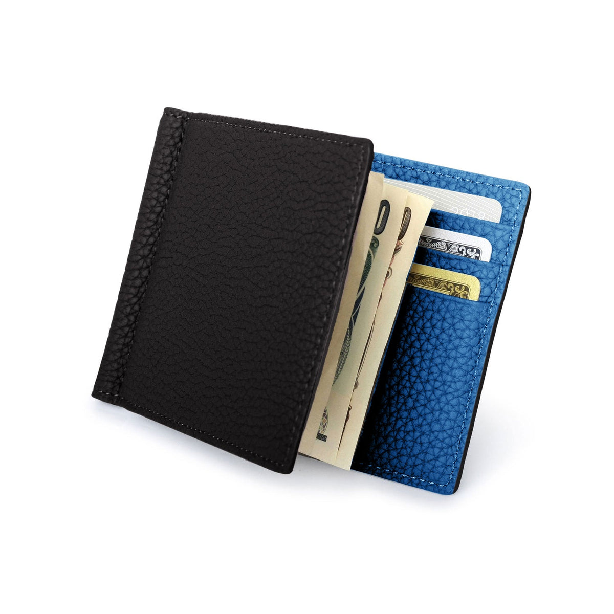 SAVOIA × BONAVENTURA Bi-fold Bill Clip with Coin Pocket Shrink Leather (Black × Savoia Blue)