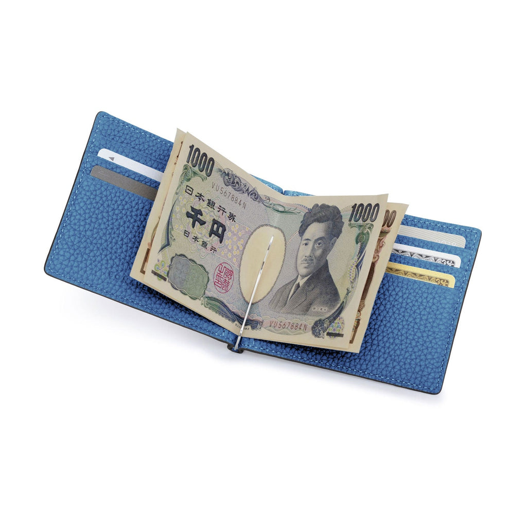 SAVOIA × BONAVENTURA Bi-fold Bill Clip with Coin Pocket Shrink Leather (Black × Savoia Blue)