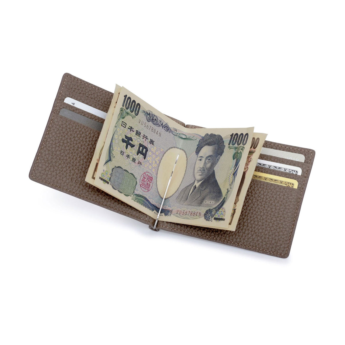 Bi-fold Wallet with Money Clip Shrink Leather (Etoupe)