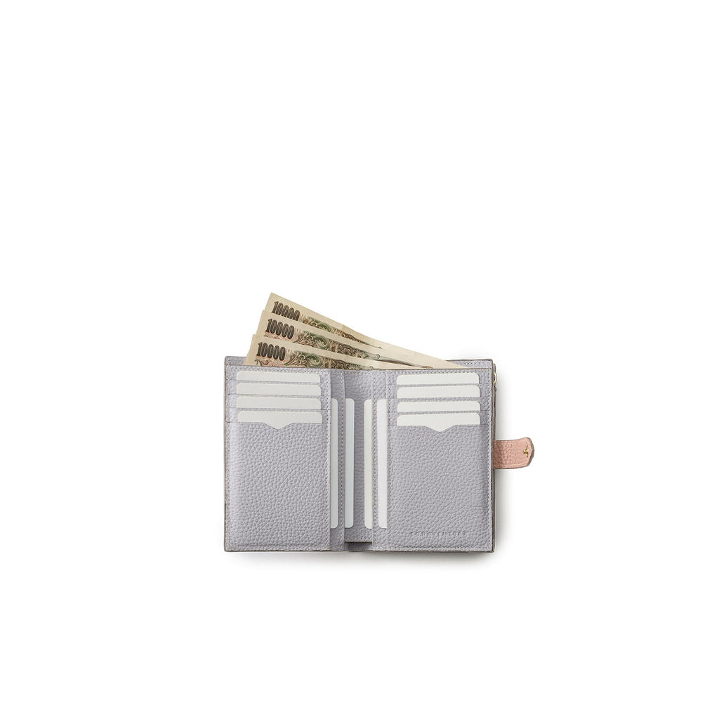 Belted Multi Medium Wallet Shrink Leather (Almond Pink × True Gray (Etoupe edge paint))