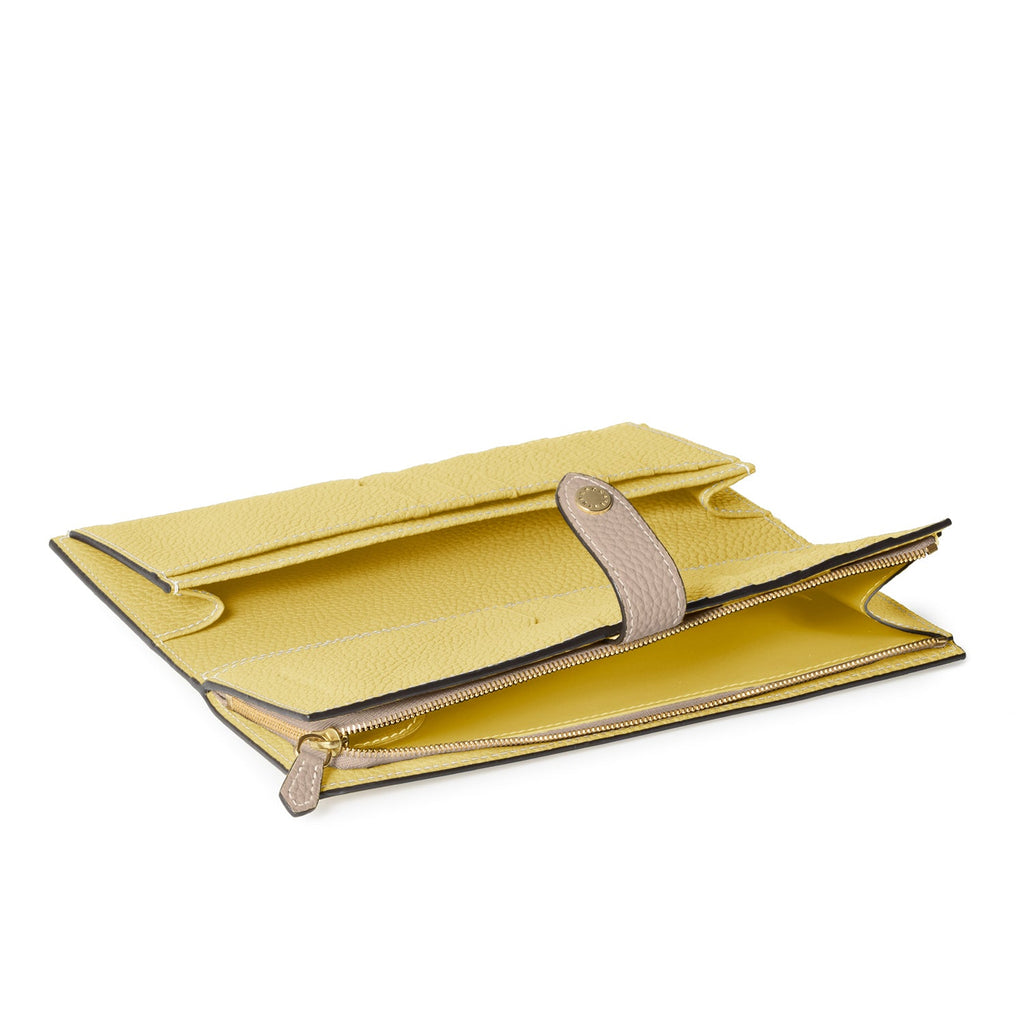 Belted Multi Long Wallet Shrink Leather (Greige × Yellow)
