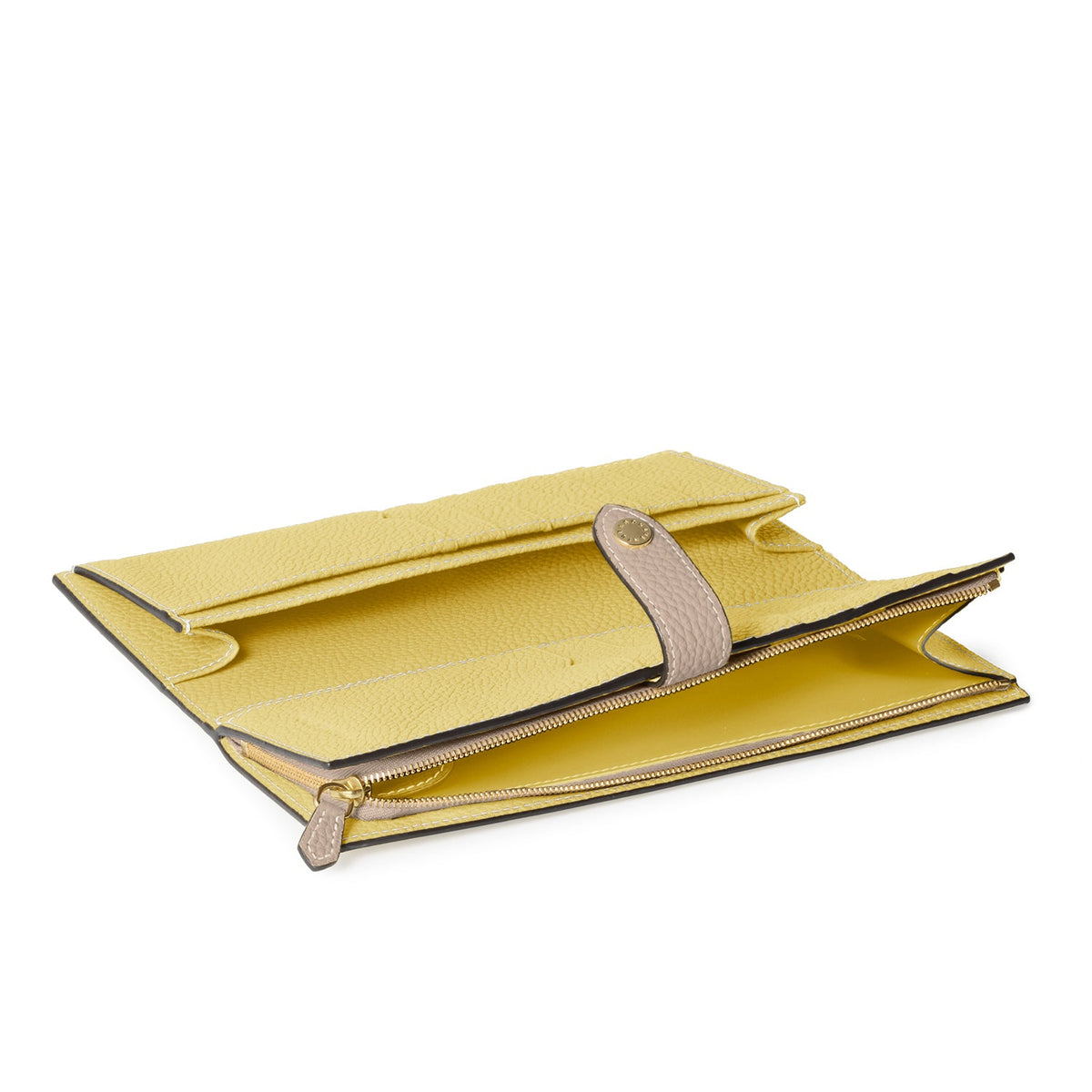 Belted Multi Long Wallet Shrink Leather (Greige × Yellow)