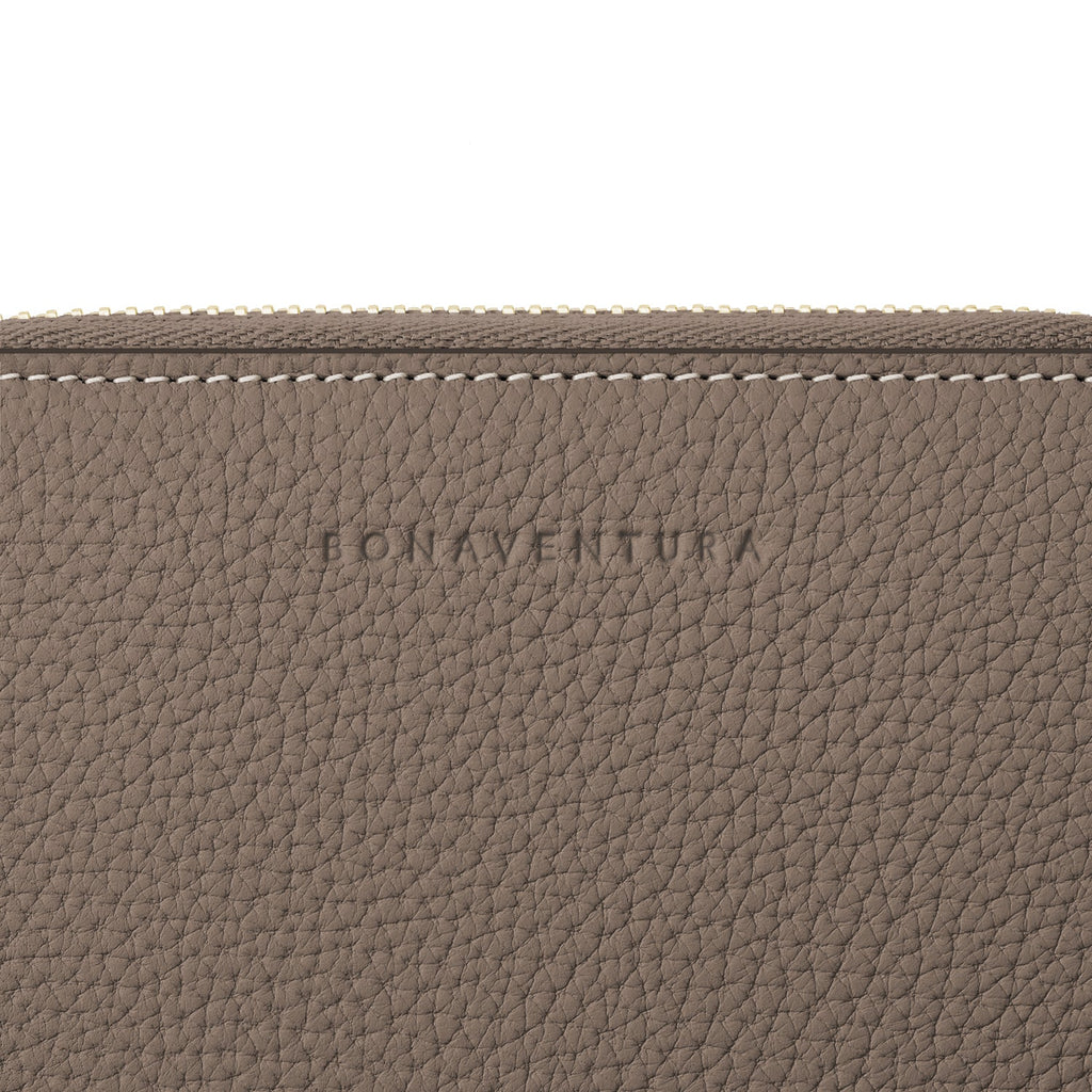 Medium Functional Zip Wallet Shrink Leather (Etoupe × Yellow)