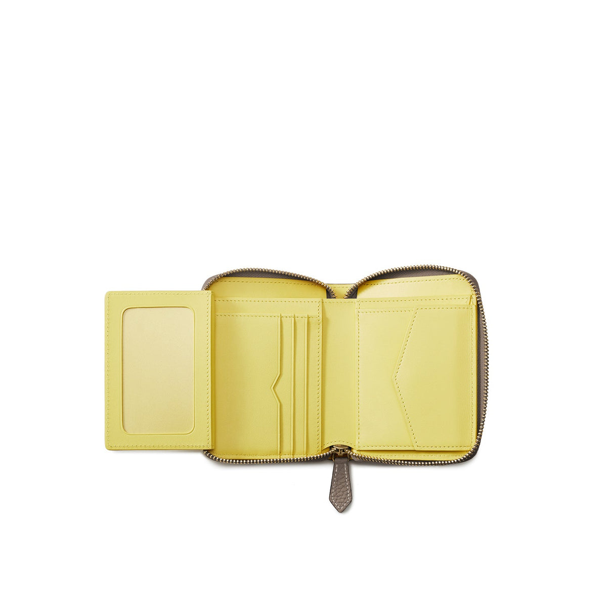 Medium Functional Zip Wallet Shrink Leather (Etoupe × Yellow)