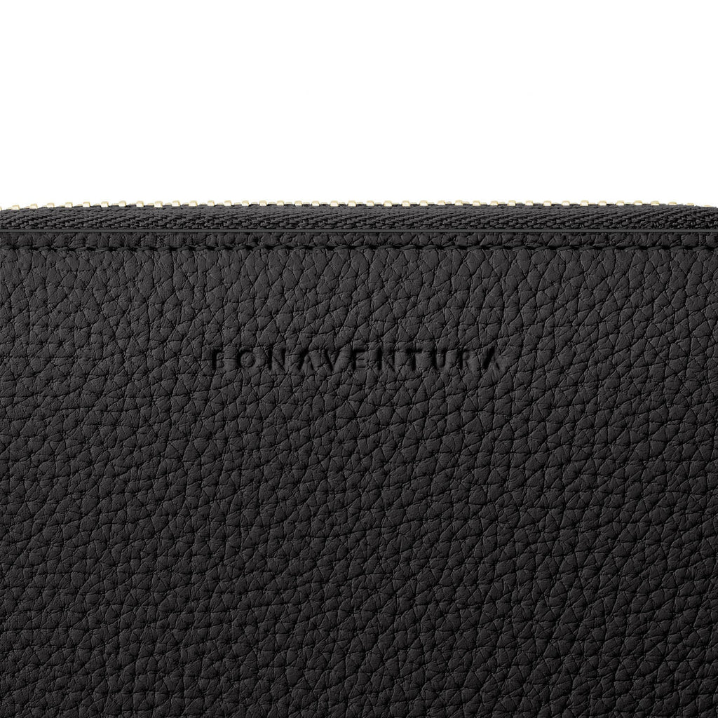 Medium Functional Zip Wallet Shrink Leather (Black × Etoupe)