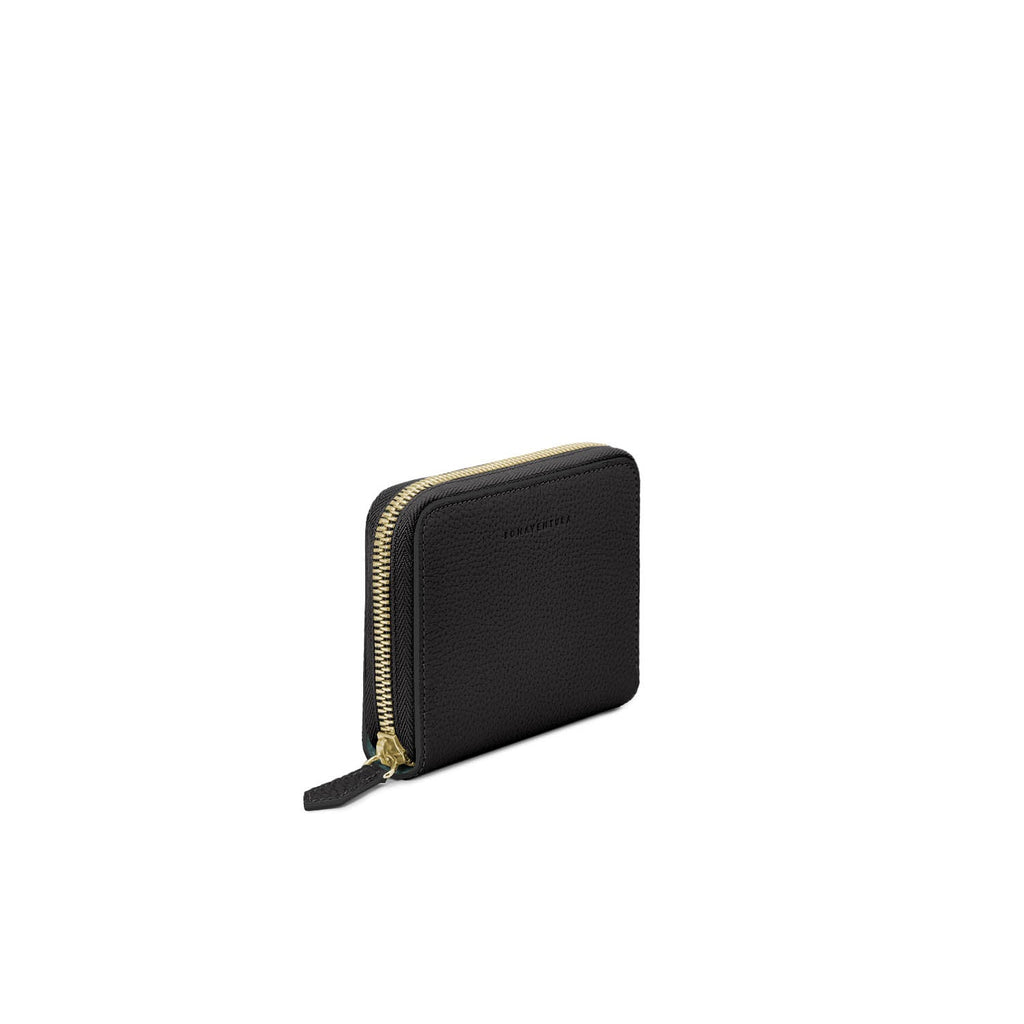 Medium Functional Zip Wallet Shrink Leather (Black × Etoupe)