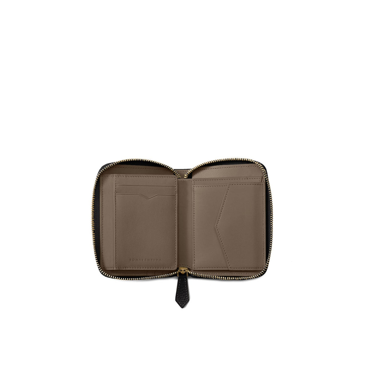Medium Functional Zip Wallet Shrink Leather (Black × Etoupe)