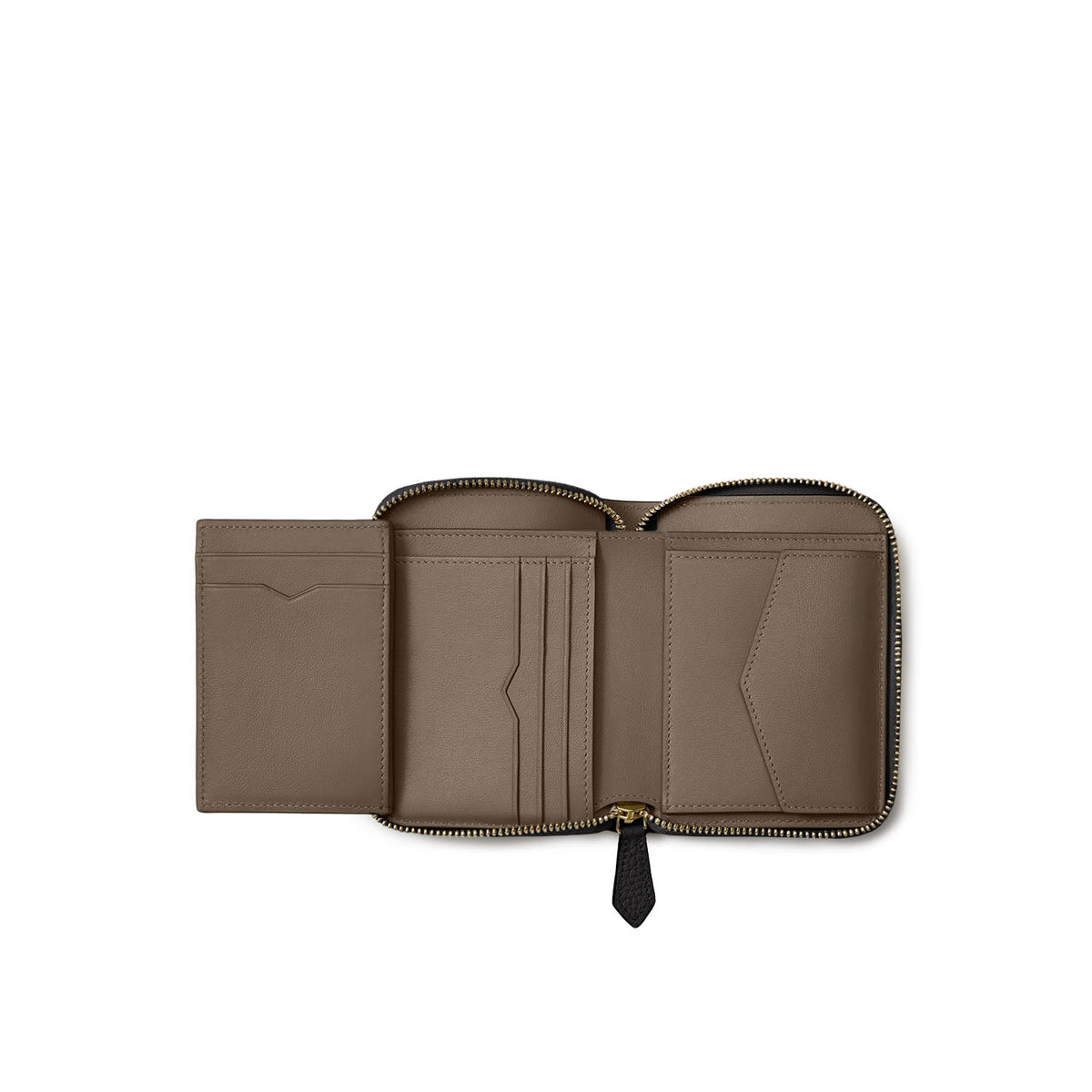 Medium Functional Zip Wallet Shrink Leather (Black × Etoupe)