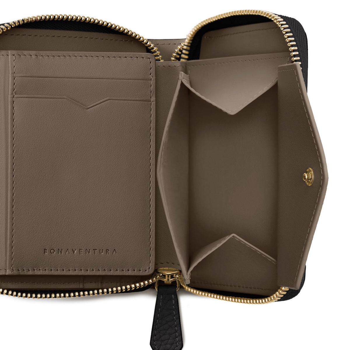 Medium Functional Zip Wallet Shrink Leather (Black × Etoupe)
