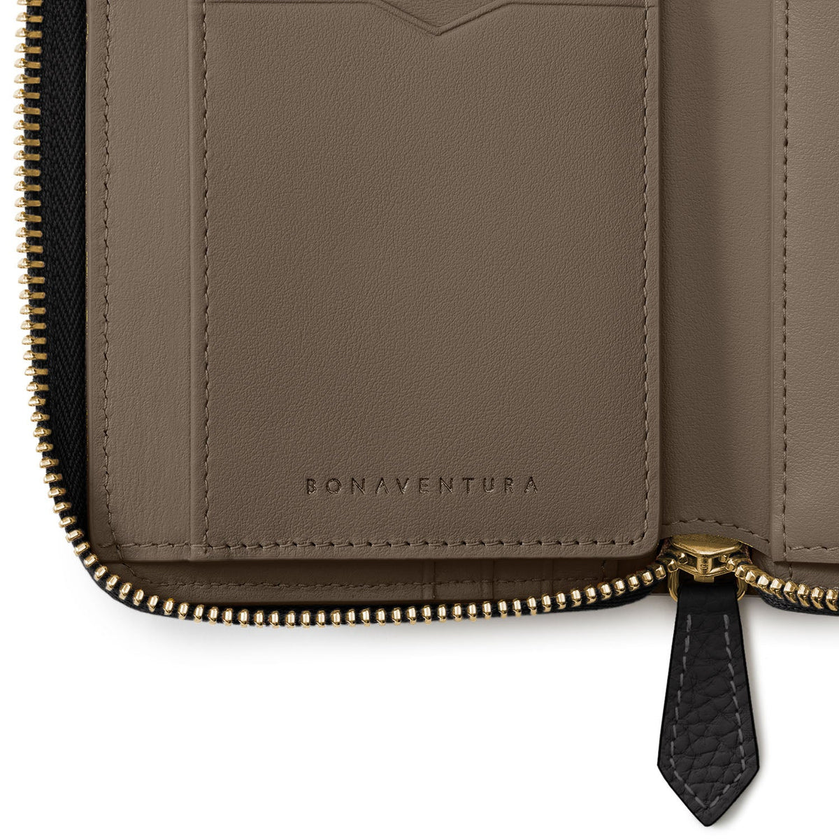Medium Functional Zip Wallet Shrink Leather (Black × Etoupe)