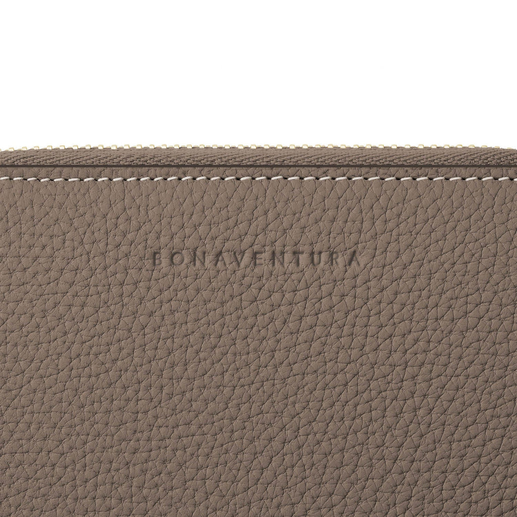 Medium Functional Zip Wallet Shrink Leather (Etoupe × Yellow)