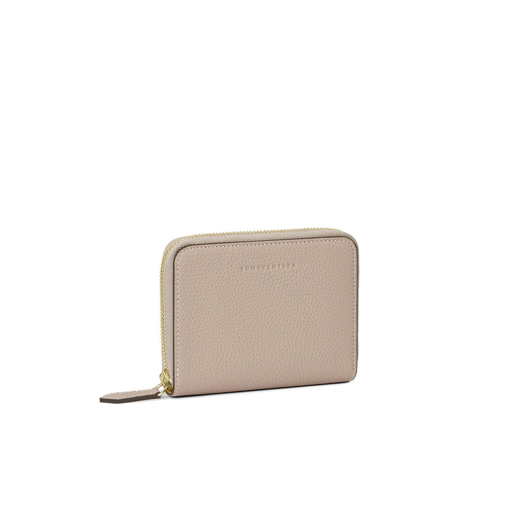 Medium Functional Zip Wallet Shrink Leather (Greige × Baby Pink)