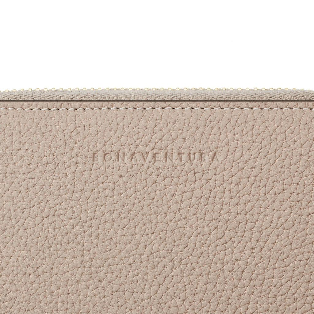 Medium Functional Zip Wallet Shrink Leather (Greige × Baby Pink)