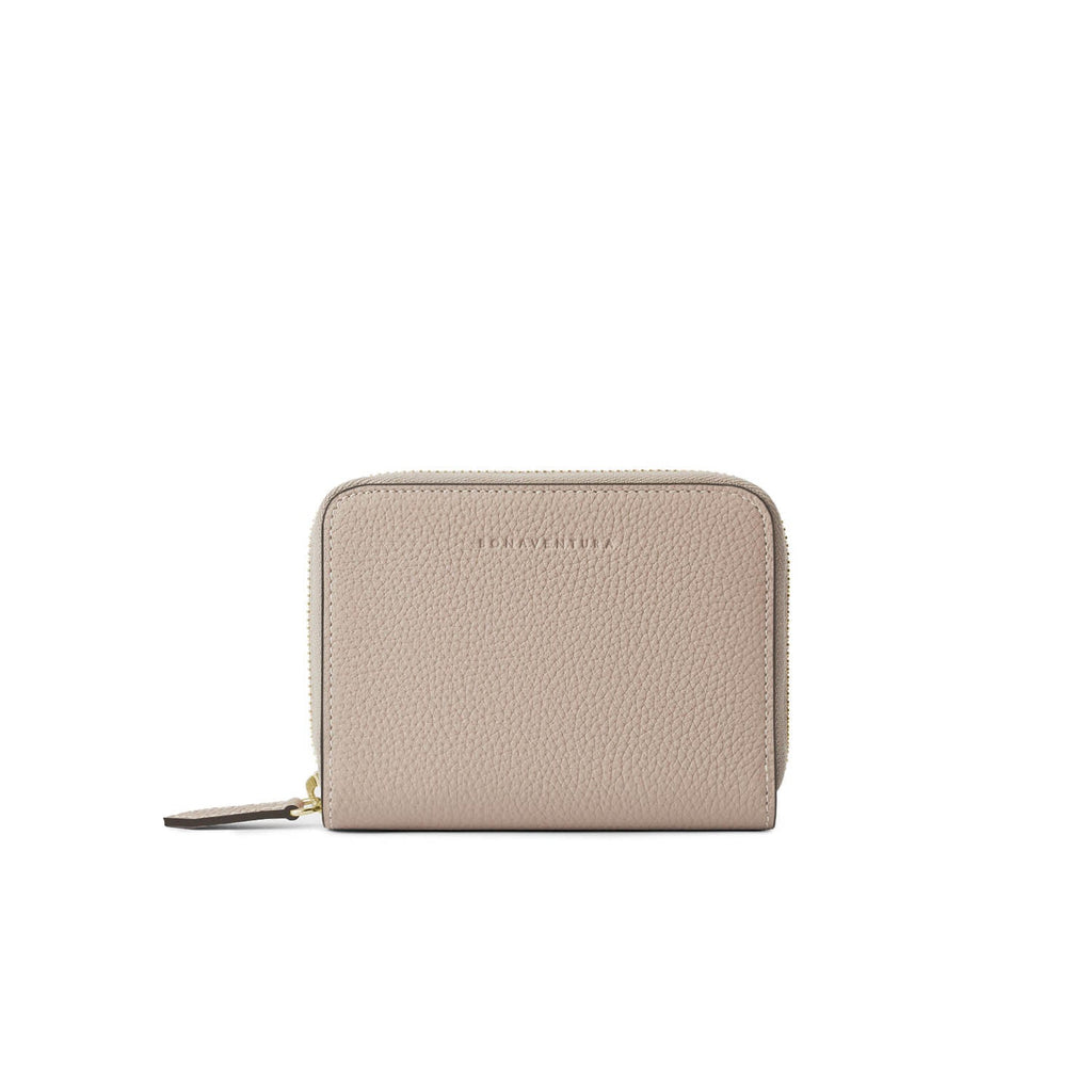 Medium Functional Zip Wallet Shrink Leather (Greige × Baby Pink)